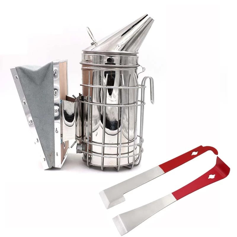 Beekeeping Tools 3-piece Stainless Steel Bee Smoker Bees Special Half Red Knife Scraper Curved Tail Knife Beehive Tool