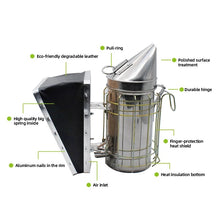 Load image into Gallery viewer, High Quality Bee Smoker Bee Hive Smoker with Heat Shield Protection Board Stainless Steel Beekeeping Equipment Bee Hive Smoker
