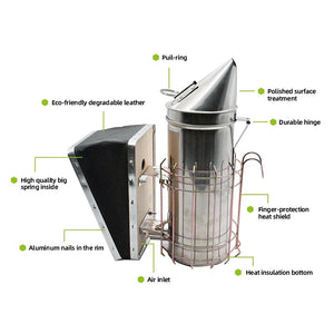 Hight Quality Stainless Steel Beehive Smoker with Heat Shield Protection and Mounting Hook Beekeeping Tools Bee Smoker